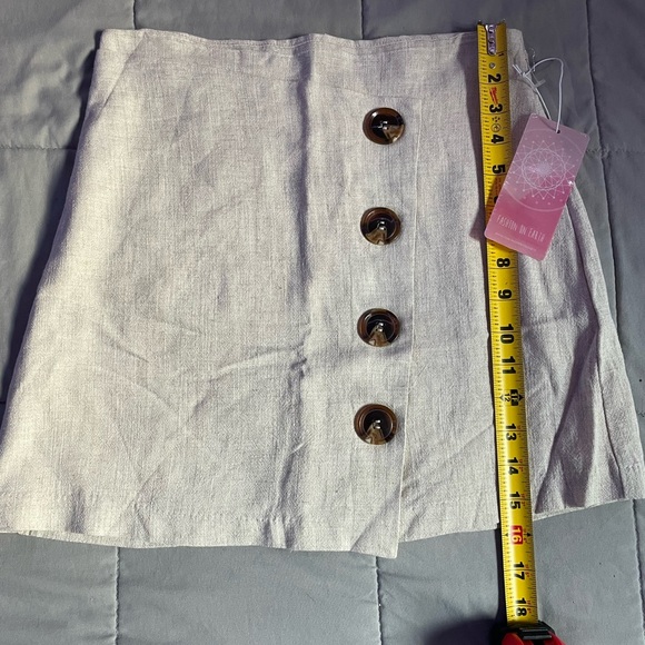 Fashion on Earth | Faux Wrap Lined Skirt Beige Buttons Linen Blend | NWT - Picture 5 of 11